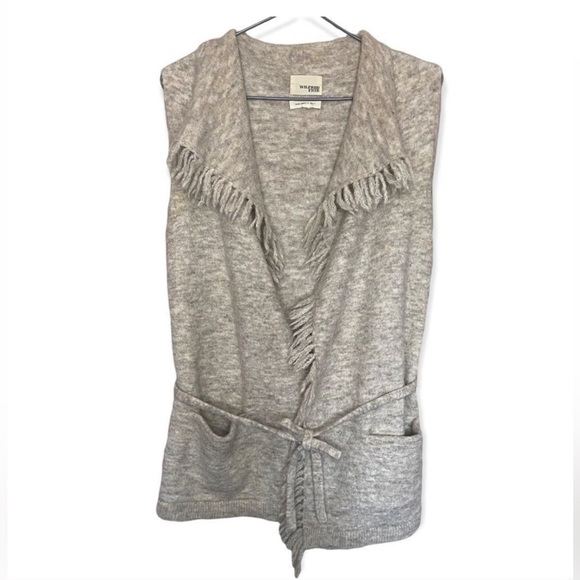 Wilfred Free | Aritzia Tan Alpaca/Wool Blend Knit Cardigan Vest - Picture 1 of 4